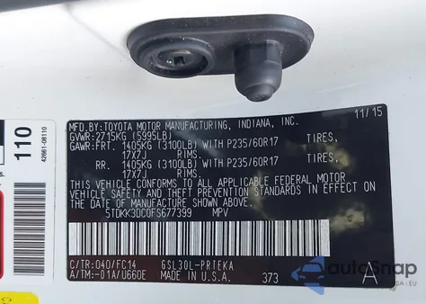 2015 Toyota Sienna Le 8 Passenger from USA, damaged, VIN 5TDKK3DC0FS677399